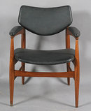 7400 6 mid-century modern labeled Thonet arm chairs with vinyl backs and seats circa 1950