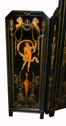 7392 19th C. Figural Inlaid Tri-Fold Ebonized Screen