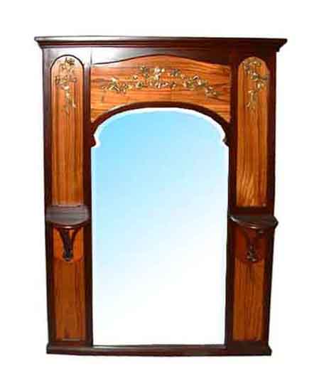 33.463A French Mahogany Art Nouveau Inlaid Mirror c. 1890