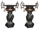 70.2606 Pair of Large Bronze Urns with Three Herons at Base