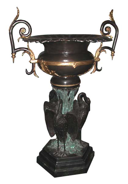 70.2606 Pair of Large Bronze Urns with Three Herons at Base
