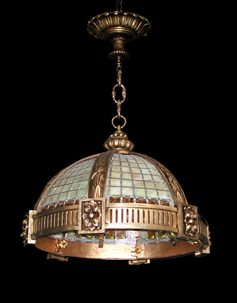 58.4869 Heavy Bronze Hanging Fixture with Chunked Amber Glass