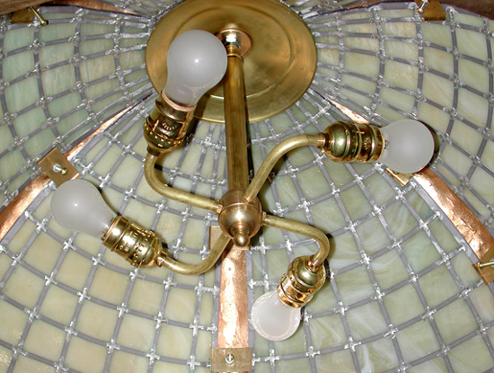 58.4869 Heavy Bronze Hanging Fixture with Chunked Amber Glass