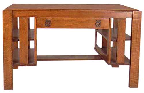 10.936 Mission Oak Desk With Center Drawer & Side Shelves