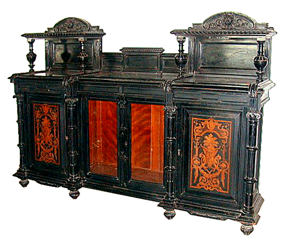28.5423 Antique Inlaid & Ebonized Victorian Credenza c. 1880
