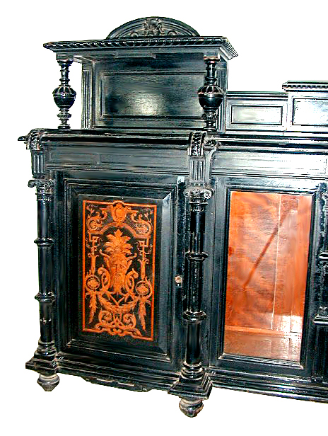 28.5423 Antique Inlaid & Ebonized Victorian Credenza c. 1880