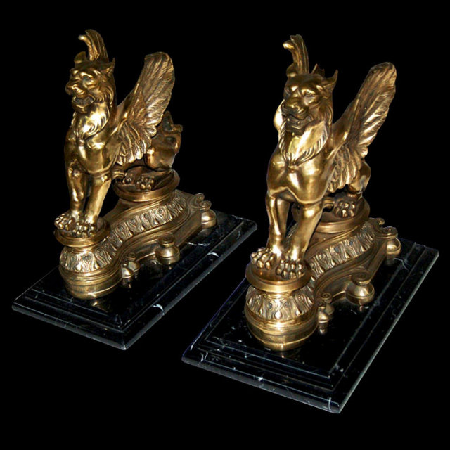 4996 Antique 19th C. Bronze Griffin Chenets