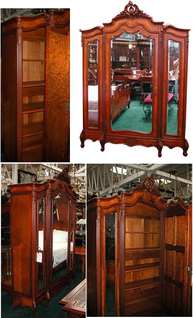 1202 Antique French Rosewood Three-Door Curio Cabinet