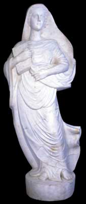 69.492 Solid Marble Statue of a Draped Woman with Book