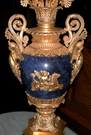 5504 Pair of Bronze & Lapis Lazuli Candelabaras