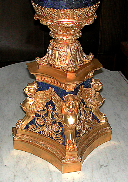 5504 Pair of Bronze & Lapis Lazuli Candelabaras