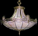 56.645 Cast Bronze & Leaded Glass Canopied Chandelier