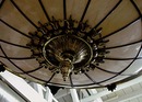 56.645 Cast Bronze & Leaded Glass Canopied Chandelier