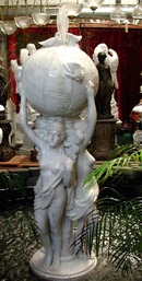 85.496 Solid Carrara Marble Fountain of 3 Graces Holding Globe