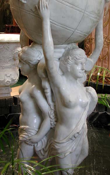 85.496 Solid Carrara Marble Fountain of 3 Graces Holding Globe