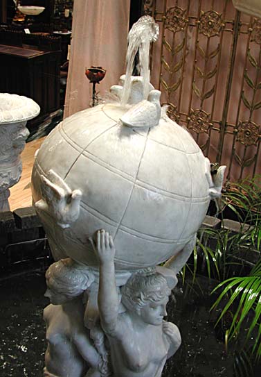 85.496 Solid Carrara Marble Fountain of 3 Graces Holding Globe