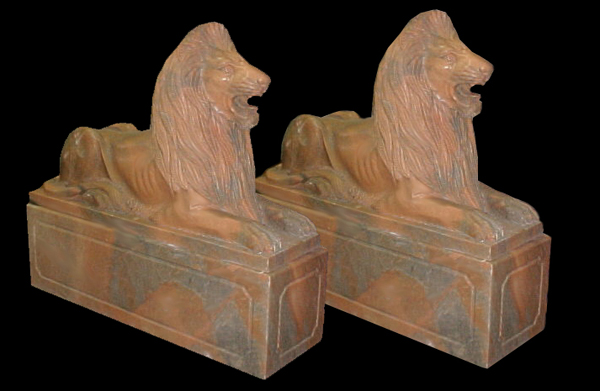 68.5121 Pair of Carved Marble Lions on Rectangular Plinths.