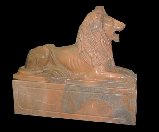 68.5121 Pair of Carved Marble Lions on Rectangular Plinths.