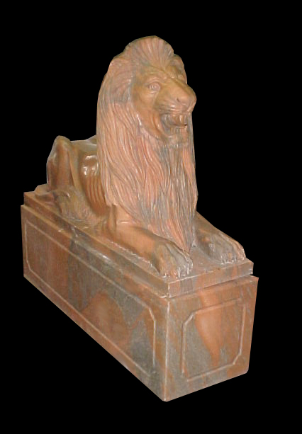 68.5121 Pair of Carved Marble Lions on Rectangular Plinths.