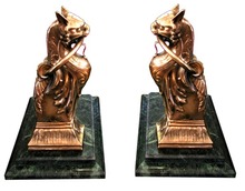 70.5566 Pair of Egyptian Revival Bronze Cat Andirons c. 1870