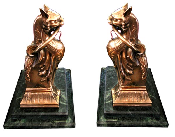70.5566 Pair of Egyptian Revival Bronze Cat Andirons c. 1870