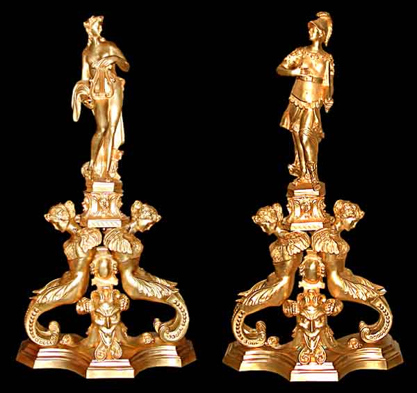 70.5622 Pair of 19th C. Figural Dore Bronze Andirons