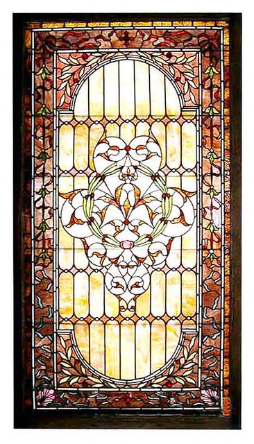 74.5644 American Leaded & Stained Glass Jeweled Landing Window
