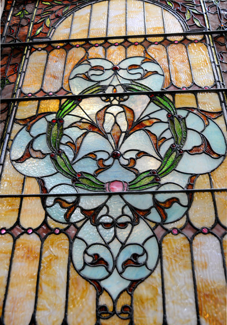 74.5644 American Leaded & Stained Glass Jeweled Landing Window