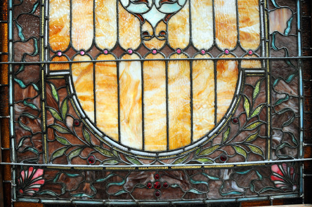 74.5644 American Leaded & Stained Glass Jeweled Landing Window