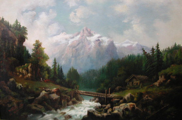 5648 19th C. Framed Oil on board Landscape Painting Signed: Mary E. Cook
