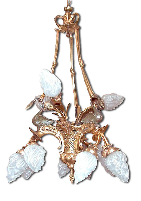 56.681 56.681 12-Light French Empire Chandelier with Swans & Bronze Ties