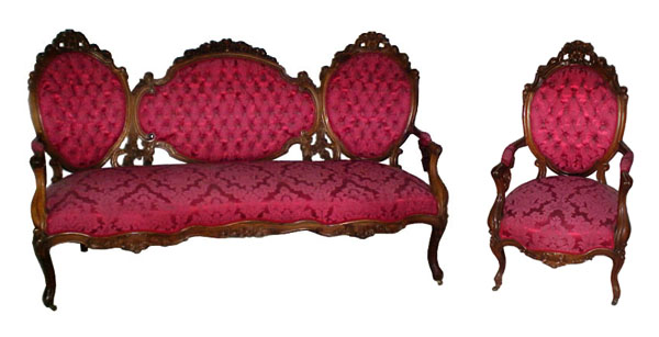 36.105 2 PC. ROSEWOOD ROCOCO PARLOUR SUITE BY GALUSHA c. 1860