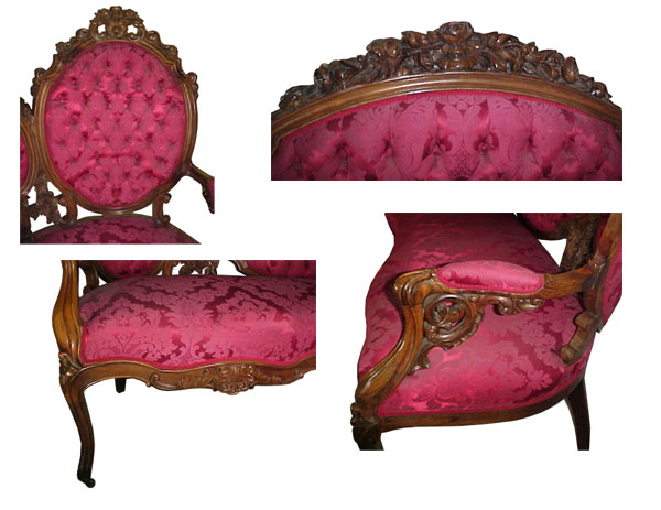 36.105 2 PC. ROSEWOOD ROCOCO PARLOUR SUITE BY GALUSHA c. 1860