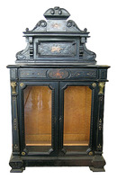 27.1391 Antique Ebonized & Inlaid Cabinet with Glass Doors