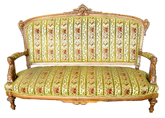 36.1962 19th C. Victorian Sofa with Carved Ladies Heads by Jelliff
