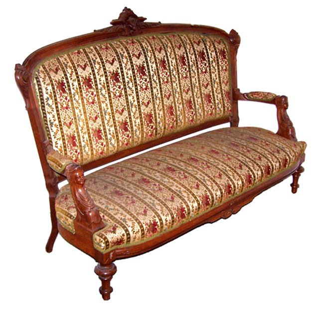 36.1962 19th C. Victorian Sofa with Carved Ladies Heads by Jelliff