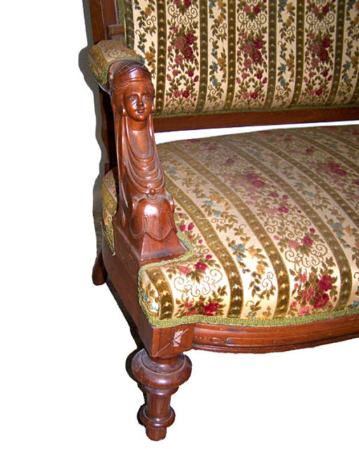 36.1962 19th C. Victorian Sofa with Carved Ladies Heads by Jelliff