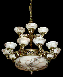 57.5728 French Bronze & Alabaster Chandelier