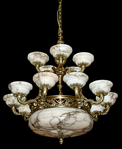 57.5728 French Bronze & Alabaster Chandelier