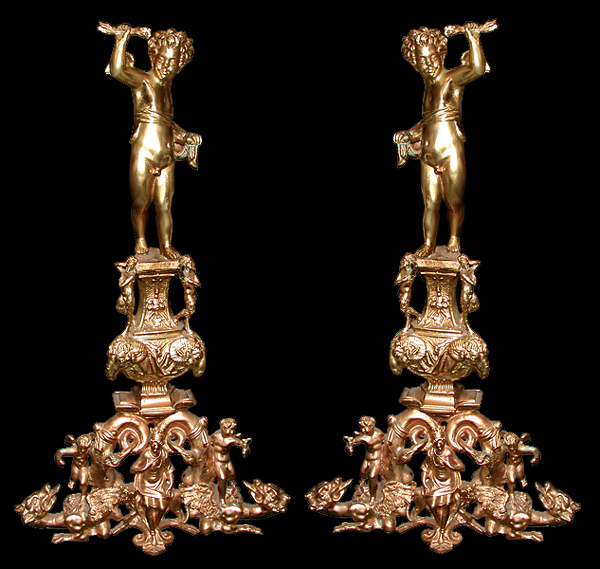 70.5777 Pair of Massive Cast Bronze Figural Andirons