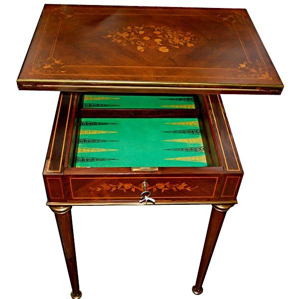 19.1142 Antique French Inlaid Side/Game Table with Backgammon Board