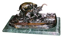 70.4506 Antique Bronze Elephant Inkwell on Verde Green Marble Base
