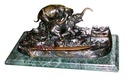 70.4506 Antique Bronze Elephant Inkwell on Verde Green Marble Base