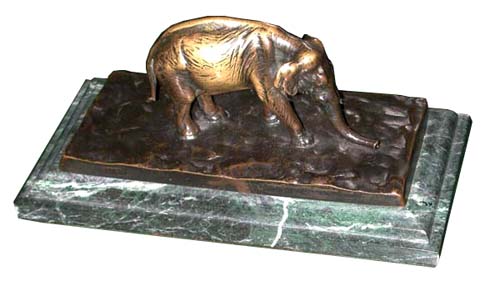 70.4506 Antique Bronze Elephant Inkwell on Verde Green Marble Base
