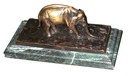 70.4506 Antique Bronze Elephant Inkwell on Verde Green Marble Base