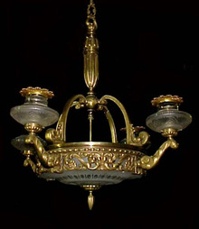 58.4735 Beautiful 19th C. Cast Bronze Center Dome Chandelier with Cut Glass Dome & Shades