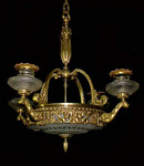 58.4735 Beautiful 19th C. Cast Bronze Center Dome Chandelier with Cut Glass Dome & Shades