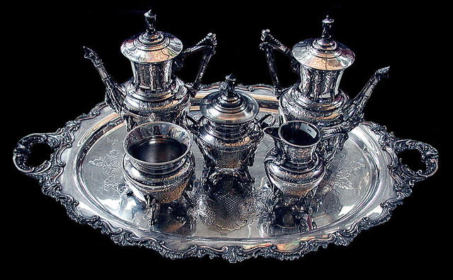 83.5809 Large American Eastlake 6 piece Silver Plate Tea Set .