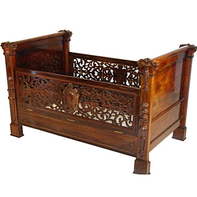 7270 Antique Victorian Rosewood Baby Crib by Alexander Roux