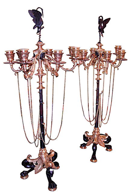 63.5819 Pair of French Napoleon III Patinated & Gilt Bronze 6-Light Candelabra